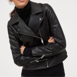 H&M Black Vegan Faux Leather Moto Motorcycle Biker Jacket Cool Wardrobe Staple S